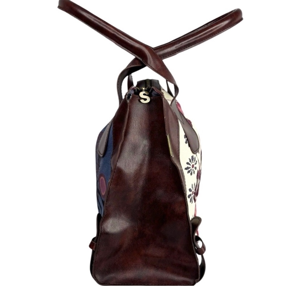 Desigual Embroidered Floral Pattern Faux Leather Trim Double Handle Shoulder Bag - Picture 8 of 14